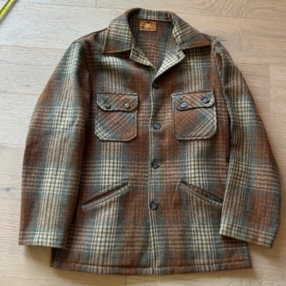 Vintage 50's Chippewa Woolen Mills Plaid Wool Cruiser Jacket Rust Grey Mens M
